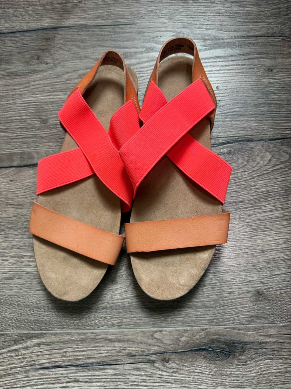 Brash Coral & Tan Cross-Strap Sandals